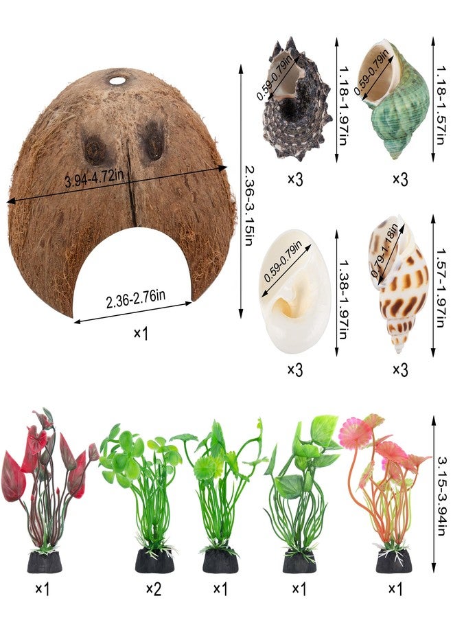SINKOO Hermit Crab Shells Natural Coconut Shell Hut Artificial Plants 19 PCS Decoration Supplies House Tank - Image 3